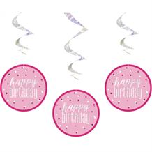 Pink & Silver Happy Birthday Hanging Decorations | Party Save Smile