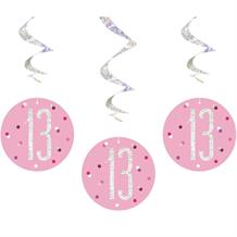 Pink and Silver Holographic 13th Birthday Hanging Swirl Party Decorations