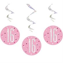 Pink and Silver Holographic 16th Birthday Hanging Swirl Party Decorations