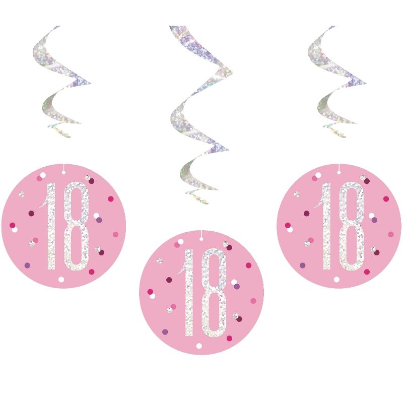 Pink and Silver Holographic 18th Birthday Hanging Swirl Party Decorations
