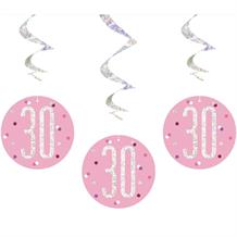 Pink and Silver Holographic 30th Birthday Hanging Swirl Party Decorations