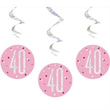 Pink and Silver Holographic 40th Birthday Hanging Swirl Party Decorations