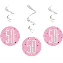 Pink and Silver Holographic 50th Birthday Hanging Swirl Party Decorations