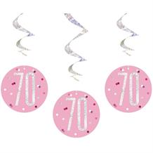 Pink and Silver Holographic 70th Birthday Hanging Swirl Party Decorations