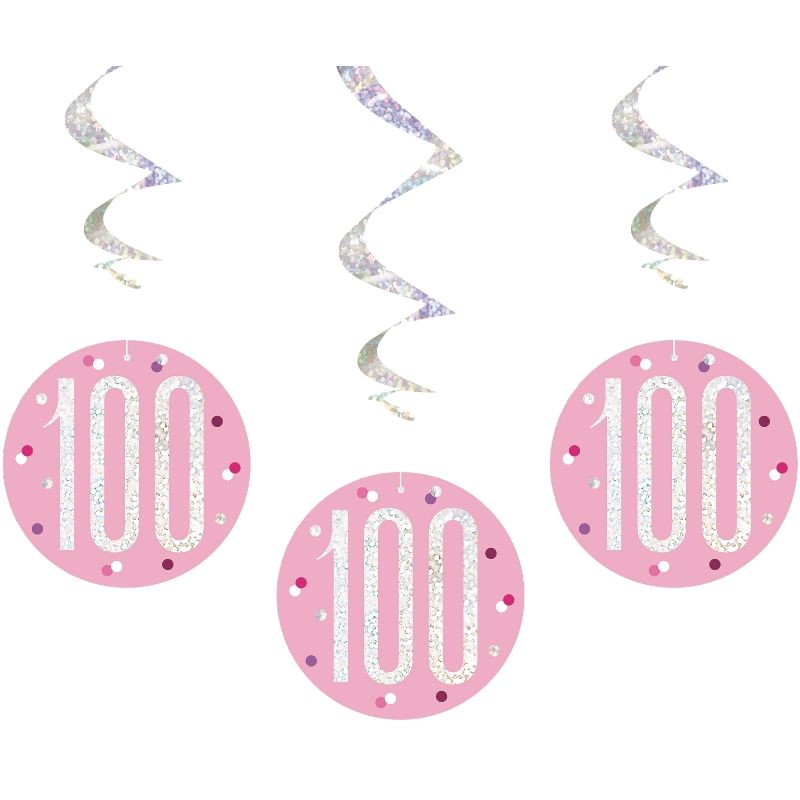 Pink Glitz 100th Birthday Hanging Decorations | Party Save Smile