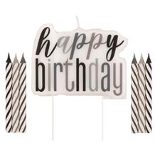Black and Silver Holographic Happy Birthday Cake Candle Set | Decoration