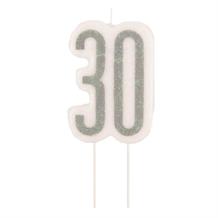 Black and Silver Holographic 30th Birthday Cake Candle | Decoration