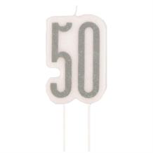 Black and Silver Holographic 50th Birthday Cake Candle | Decoration