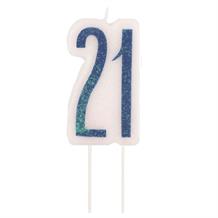 Blue and Silver Holographic 21st Birthday Cake Candle | Decoration
