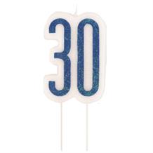 Blue and Silver Holographic 30th Birthday Cake Candle | Decoration