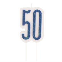 Blue and Silver Holographic 50th Birthday Cake Candle | Decoration