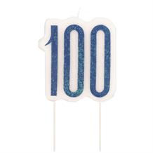 Blue and Silver Holographic 100th Birthday Cake Candle | Decoration
