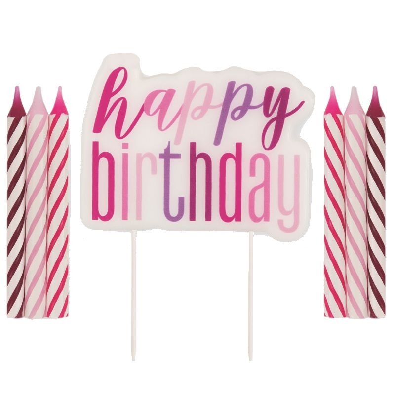 Pink and Silver Happy Birthday Candles | Party Save Smile
