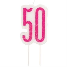 Pink and Silver Holographic 50th Birthday Cake Candle | Decoration