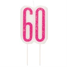 Pink and Silver Holographic 60th Birthday Cake Candle | Decoration