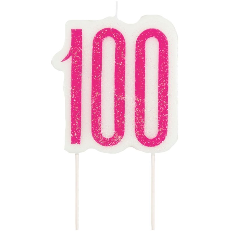 Pink and Silver Holographic 100th Birthday Cake Candle | Decoration