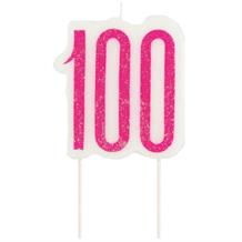 Pink & Silver 100th Birthday Candle | Party Save Smile