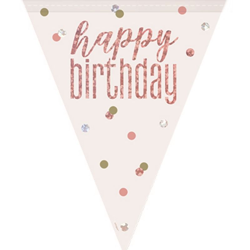 Rose Gold Holographic Happy Birthday Flag Banner | Bunting | Decoration