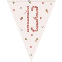 Rose Gold Holographic 13th Birthday Flag Banner | Bunting | Decoration