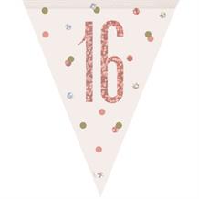 Rose Gold Holographic 16th Birthday Flag Banner | Bunting | Decoration
