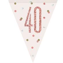 Rose Gold Holographic 40th Birthday Flag Banner | Bunting | Decoration