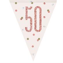Rose Gold Holographic 50th Birthday Flag Banner | Bunting | Decoration