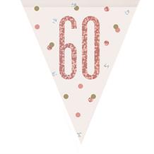 Rose Gold Holographic 60th Birthday Flag Banner | Bunting | Decoration