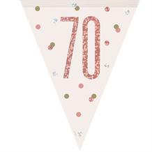 Rose Gold Holographic 70th Birthday Flag Banner | Bunting | Decoration
