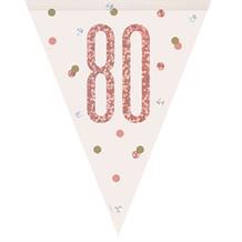 Rose Gold Holographic 80th Birthday Flag Banner | Bunting | Decoration