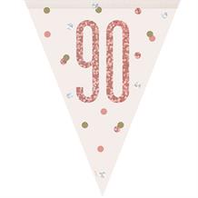 Rose Gold Holographic 90th Birthday Flag Banner | Bunting | Decoration
