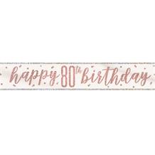 Rose Gold Holographic 80th Birthday Foil Banner | Decoration