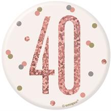 Rose Gold Holographic 40th Birthday Badge