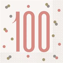 Rose Gold Holographic 100th Birthday Party Napkins | Serviettes
