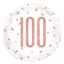 Rose Gold Holographic 100th Birthday 18" Foil | Helium Balloon