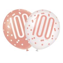 Rose Gold Holographic 100th Birthday Party Latex Balloons