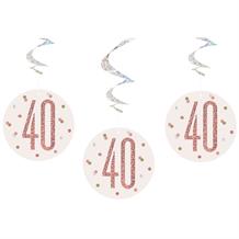 Rose Gold Holographic 40th Birthday Hanging Swirl Party Decorations