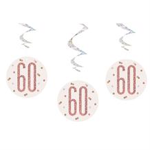 Rose Gold Holographic 60th Birthday Hanging Swirl Party Decorations