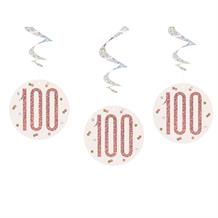 Rose Gold Holographic 100th Birthday Hanging Swirl Party Decorations