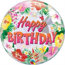 Tropical | Flamingo | Toucan Happy Birthday 22" Qualatex Bubble Party Balloon