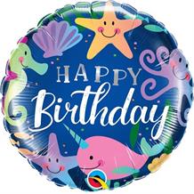 Ocean | Narwhal | Sealife Happy Birthday 18" Foil | Helium Balloon