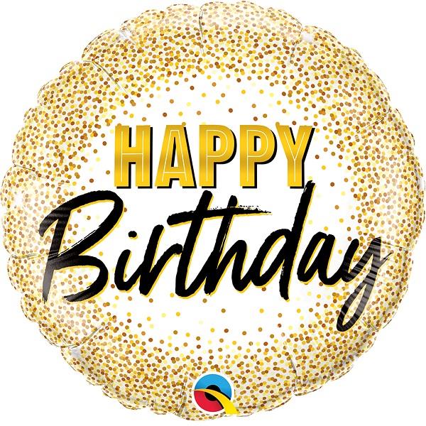 Gold Glitter Dots Happy Birthday 18&#34; Foil | Helium Balloon