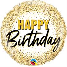 Gold Glitter Dots Happy Birthday 18" Foil | Helium Balloon