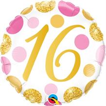Pink and Gold Dots 16th Birthday 18" Foil | Helium Balloon