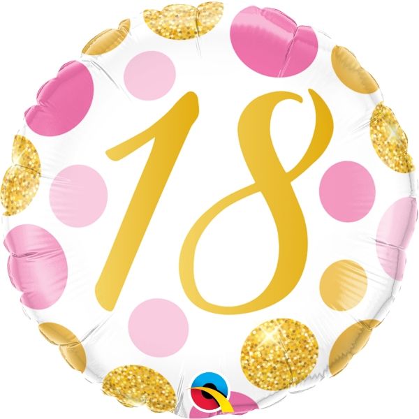 Pink and Gold Dots 18th Birthday 18&#34; Foil | Helium Balloon