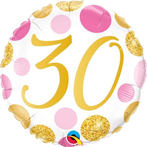 Pink and Gold Dots 30th Birthday 18&#34; Foil | Helium Balloon