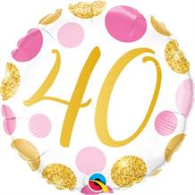 Pink and Gold Dots 40th Birthday 18" Foil | Helium Balloon