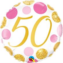 Pink and Gold Dots 50th Birthday 18" Foil | Helium Balloon