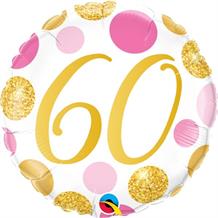 Pink and Gold Dots 60th Birthday 18" Foil | Helium Balloon