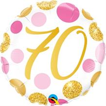 Pink and Gold Dots 70th Birthday 18" Foil | Helium Balloon