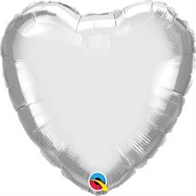 Chrome Silver Qualatex Plain Coloured Heart 18" Foil | Helium Balloon